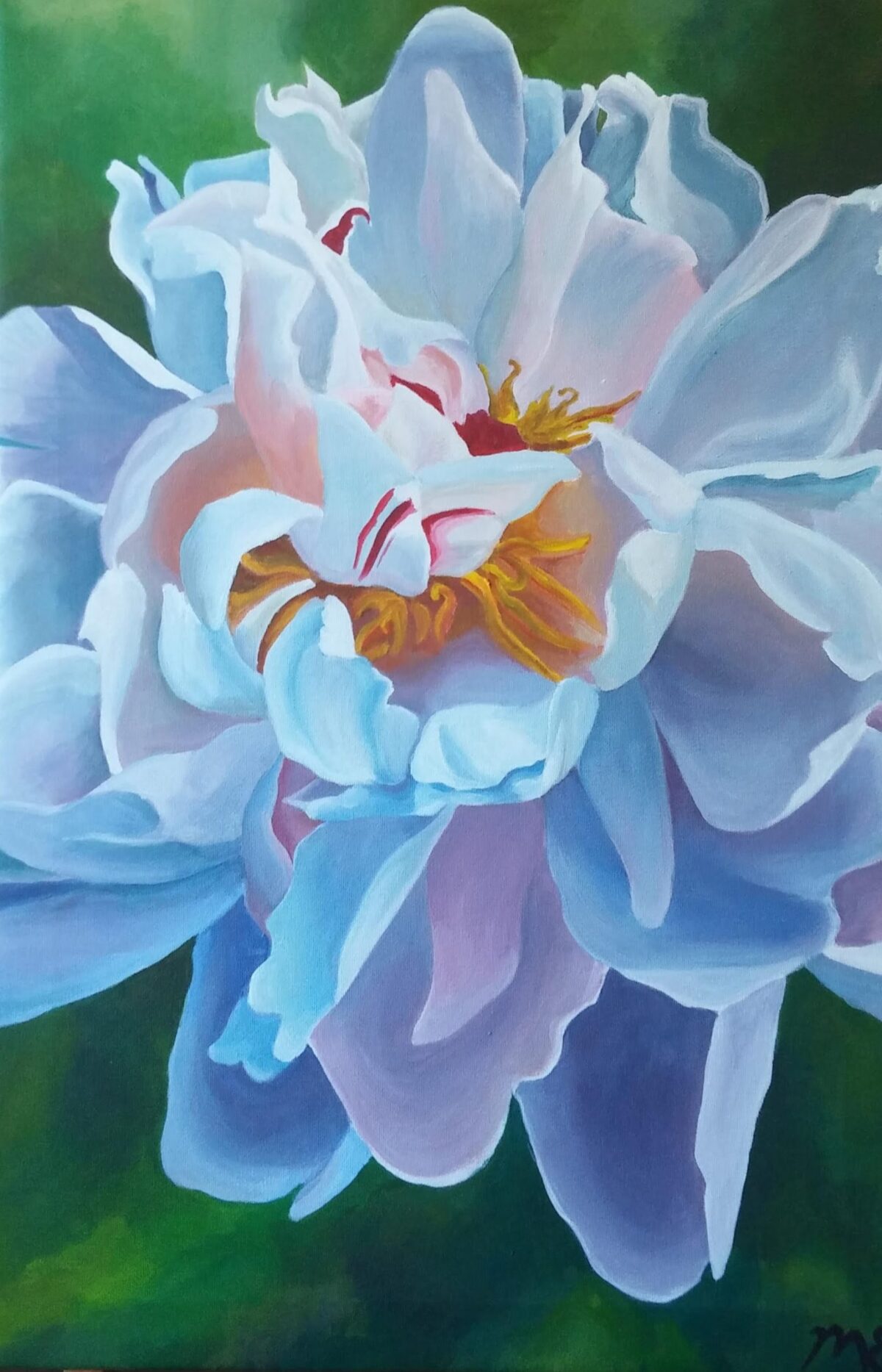 acrylic painting of a white peony