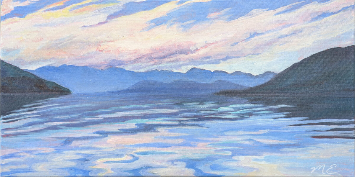 acrylic painting of the ocean as viewed from the ferry to Stillwater